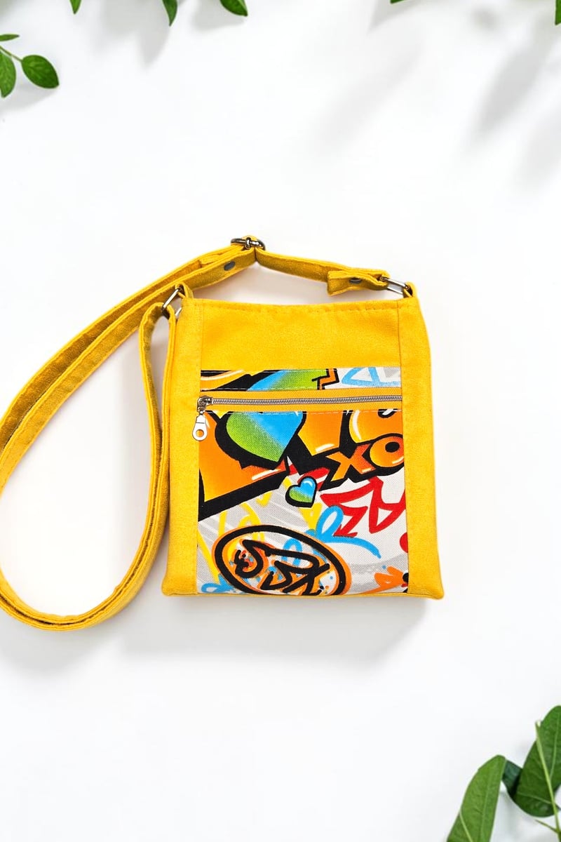 Pochette à bandoulière artisanale en suédine jaune