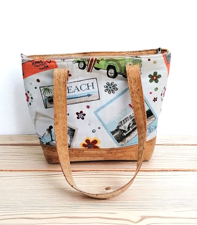 Sac cabas artisanal en liège et jacquard — autre vue