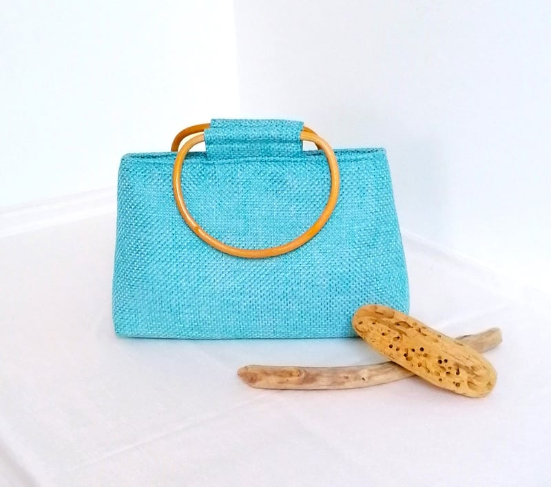 Sac trapèze artisanal en toile sysal bleu turquoise