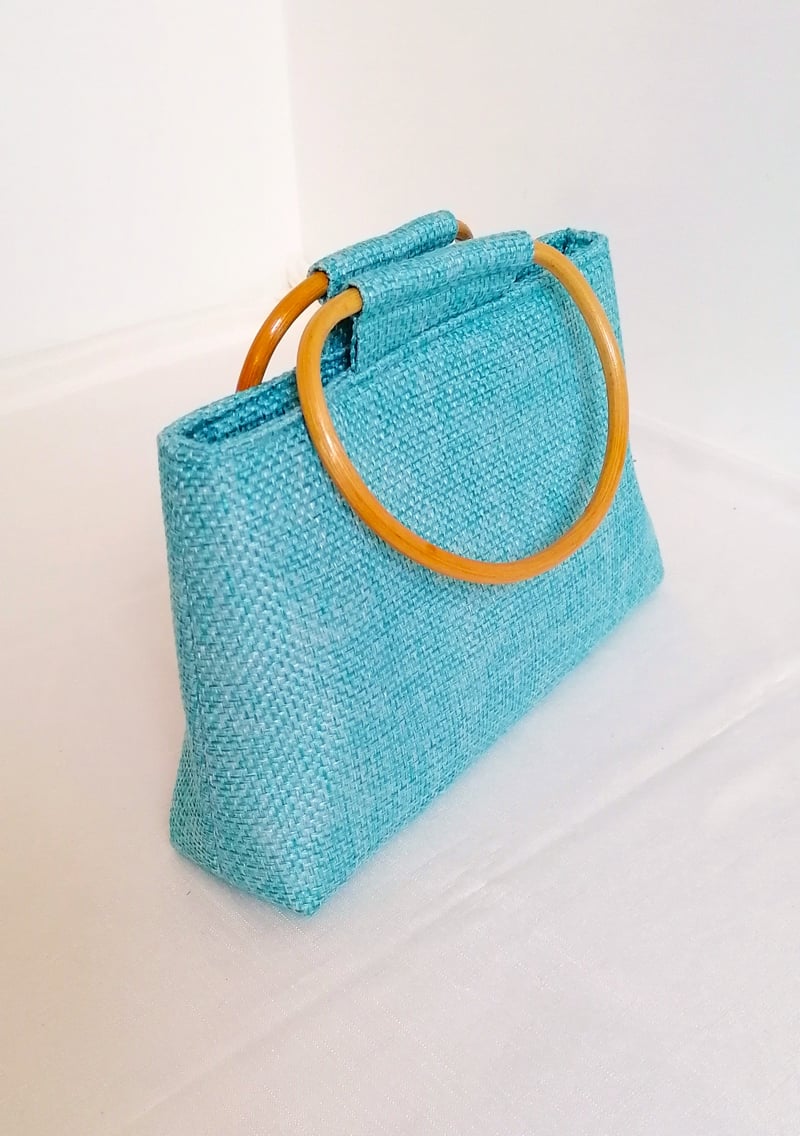 Sac trapèze artisanal en toile sysal bleu turquoise 3