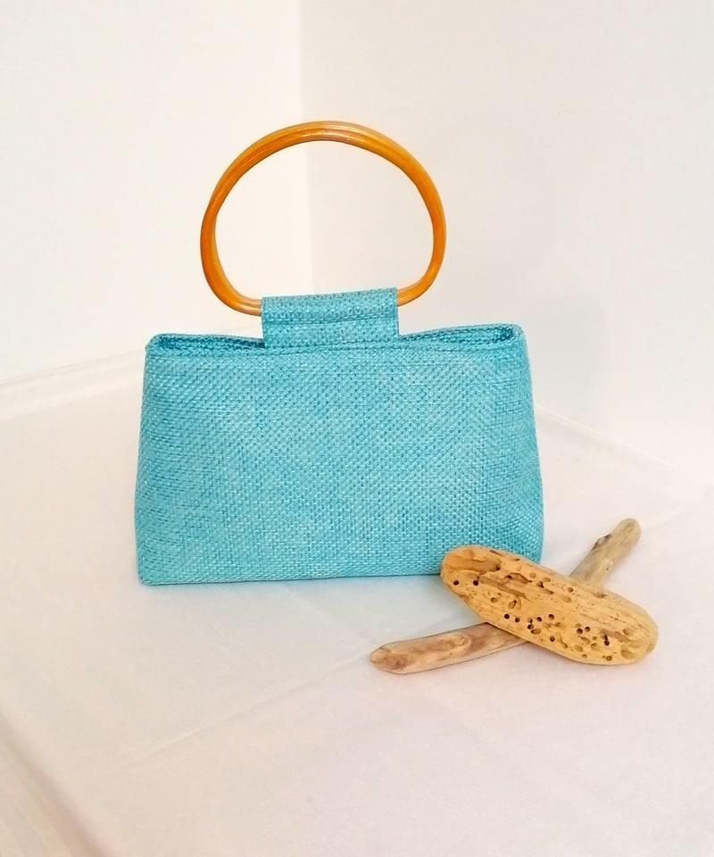 Sac trapèze artisanal en toile sysal bleu turquoise — autre vue