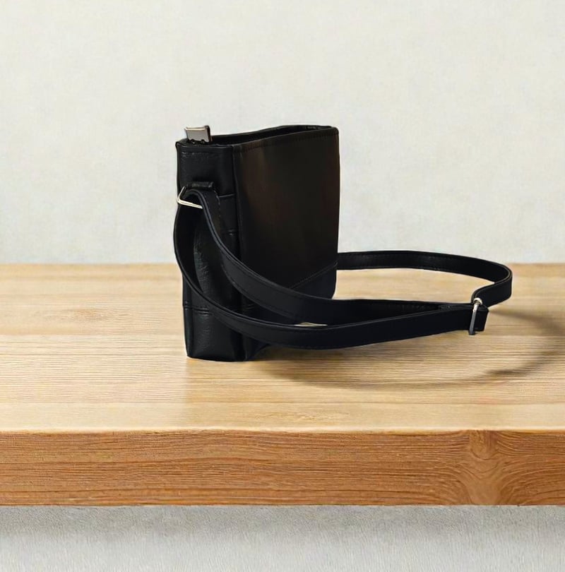 Sacoche à bandoulière artisanale en simili cuir noir — autre vue